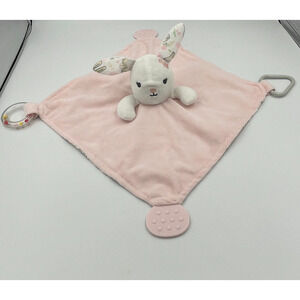 Modern Baby Bunny Rabbit Pink Floral Lovey Security Blanket Teether Toy 11"